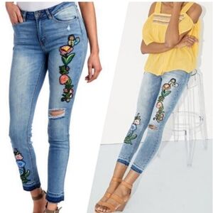 Rocks & Indigo Floral Embroidery Patched Distressed Skinny Jeans Size 14